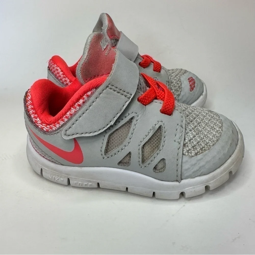 Nike Toddler Free Shoes 5.0 644447-002 Bright Coral Gray Baby Infant Size 4C